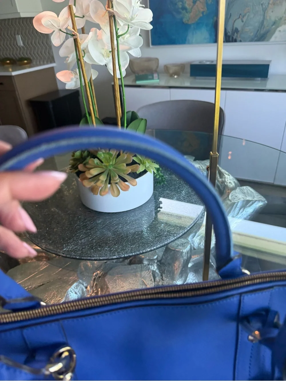 henri bendel cobalt blue leather tote satchel